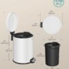 Pedalspand til badeværelset, 6 l ståltoiletspand med soft-close låg, Cloud White - Billede 7