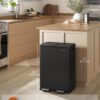 Køkkenspand, 2 x 8 gallon (2 x 30 l), pedalaffaldsspand med blødt lukkende låg, stål, blæksort - Billede 2