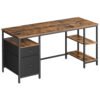 VASAGLE Computer Desk, Work Desk with Storage, 3 Shelves, 2 Drawers, 60 x 160 x 76 cm, for Home Office, Living Room, Industrial Style, Rustic Brown and Matte Black LWD105K01