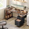 VASAGLE Computer Desk, Work Desk with Storage, 3 Shelves, 2 Drawers, 60 x 160 x 76 cm, for Home Office, Living Room, Industrial Style, Rustic Brown and Matte Black LWD105K01 - Billede 2