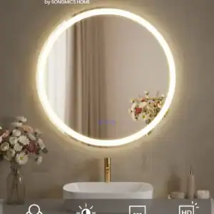 Rundt vægspejl med LED-lys og anti-dug funktion.