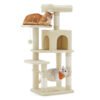 Feandrea Cat Tree Tower, 44.1-Inch Multi-Level Cat Condo with 4 Scratching Posts, 2 Perches, Hammock, Cave, Beige UPCT261M01S