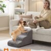 Feandrea 3-Step Dog Stairs, Dog Steps for Bed, Sofa, Waterproof Pet Stairs with Anti-Slip Designs, Gentle Slope, Removable Washable Cover, Handle, Dove Grey PPS003G01
