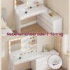 Toiletbord med spejl og LED-belysning, L-formet, skyhvid