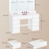 Stort toiletbord med spejl, justerbar LED-belysning, moderne, hvid - Billede 3