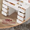 Stort toiletbord med spejl, justerbar LED-belysning, moderne, hvid - Billede 5
