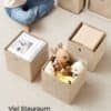 Sæt med 6 beige opbevaringskasser til organiseret opbevaring.