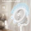 Hvid ventilator med 15 hastigheder og fjernbetjening til komfortabel ventilation.