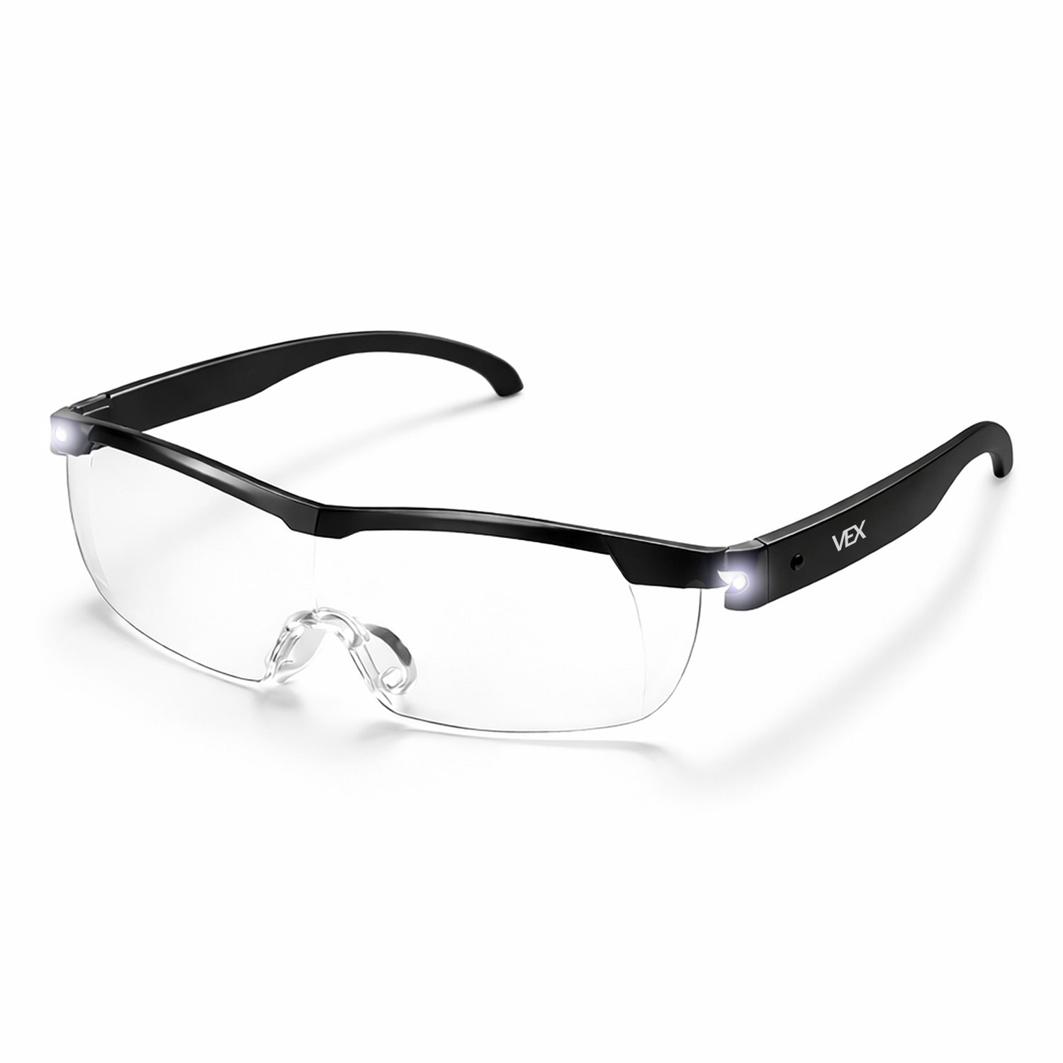 Forstørrelsesbrille med LED-lys – Forstørrer 160% – Genopladelig lupbrille med opbevaringspose – Passer over briller – One size – VEX VX-101 1 Forstørrelsesbrille med LED-lys – Forstørrer 160% – Genopladelig lupbrille med opbevaringspose – Passer over briller – One size – VEX VX-101
