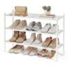 SONGMICS Bamboo Shoe Rack, 3-Tier Stackable Space-Saving Storage Shelf for Entryway, Living Room, Bedroom, Garage, Holds 12-16 Pairs, 25 x 70 x 51.5 cm, Cloud White LBS053WZ01