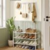 SONGMICS Bamboo Shoe Rack, 3-Tier Stackable Space-Saving Storage Shelf for Entryway, Living Room, Bedroom, Garage, Holds 12-16 Pairs, 25 x 70 x 51.5 cm, Cloud White LBS053WZ01 - Billede 2