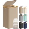 SONGMICS Laundry Basket with Lid, Large Laundry Hamper, 90L, Removable Mesh Liner, Oxford Fabric, Bamboo Handles, Collapsible, 42 x 32 x 70.5 cm, Camel Brown LCB509N01V1