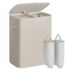 SONGMICS Laundry Basket with Lid, 160L Large Hamper, 2 Compartments, Removable Liner Bags, Foldable Washing Bin with Handles, 56 x 40.5 x 70 cm, Beige, Brosi Collection LCB822L101