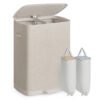 SONGMICS Laundry Basket with Lid, 160L Large Hamper, 2 Compartments, Removable Liner Bags, Foldable Washing Bin with Handles, 56 x 40.5 x 75 cm, Beige, Brosi Collection LCB832L101