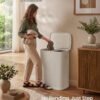 SONGMICS Laundry Basket with Lid, 160L Large Hamper, 2 Compartments, Removable Liner Bags, Foldable Washing Bin with Handles, 56 x 40.5 x 75 cm, Beige, Brosi Collection LCB832L101 - Billede 2