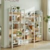VASAGLE Bookcase, Bookshelf with 14 Shelves, Metal Frame, Shelf Unit for Living Room, Home Office, Industrial Style, 24 x 158 x 166 cm, Golden Oak and Matte White LLS107YA01 - Billede 2