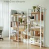 VASAGLE Bookcase, Bookshelf with 14 Shelves, Metal Frame, Shelf Unit for Living Room, Home Office, Industrial Style, 24 x 158 x 166 cm, Golden Oak and Matte White LLS107YA01 - Billede 3