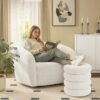 SONGMICS Vanity Stool, Round Ottoman with Storage, Upholstered Foot Stool, Removable Lid, for Living Room, Bedroom, Easy Assembly, 16.9 x 16.9 x 18.5 Inches, Teddy Fleece, White ULOM015WD01 - Billede 2