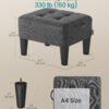 SONGMICS Foot Stool, Small Linen-Look Fabric Footstool Ottoman with Thick Cushion and Legs, for Living Room, Bedroom, Entryway, 330 lb Weight Capacity, Dark Gray ULOM502G01 - Billede 3
