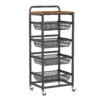 VASAGLE 5-Tier Storage Trolley with Pull-Out Baskets, Kitchen Shelf with Wheels, Handle, 31.7 x 40 x 95 cm, Rustic Brown and Ink Black LRC041K01