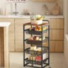 VASAGLE 5-Tier Storage Trolley with Pull-Out Baskets, Kitchen Shelf with Wheels, Handle, 31.7 x 40 x 95 cm, Rustic Brown and Ink Black LRC041K01 - Billede 2