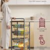 VASAGLE 5-Tier Storage Trolley with Pull-Out Baskets, Kitchen Shelf with Wheels, Handle, 31.7 x 40 x 95 cm, Rustic Brown and Ink Black LRC041K01 - Billede 5