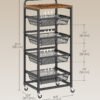 VASAGLE 5-Tier Storage Trolley with Pull-Out Baskets, Kitchen Shelf with Wheels, Handle, 31.7 x 40 x 95 cm, Rustic Brown and Ink Black LRC041K01 - Billede 6