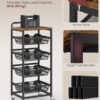 VASAGLE 5-Tier Storage Trolley with Pull-Out Baskets, Kitchen Shelf with Wheels, Handle, 31.7 x 40 x 95 cm, Rustic Brown and Ink Black LRC041K01 - Billede 7
