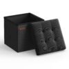 SONGMICS Ottoman Storage Box, Linen-Look Fabric Foldable Footstool with Storage, 22 L Pouffe Stool, 30 x 30 x 30 cm, Black, for Living Room, MINOTA Collection LSF028B01