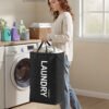 SONGMICS Laundry Hamper, 21.1-Gallon (80 L) Laundry Basket with Handles, Water-Repellent Storage Basket for Laundry Room, Bedroom, Bathroom, Foldable, Ink Black RLH001BH01 - Billede 2