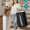 SONGMICS Laundry Hamper, 21.1-Gallon (80 L) Laundry Basket with Handles, Water-Repellent Storage Basket for Laundry Room, Bedroom, Bathroom, Foldable, Ink Black RLH001BH01 - Billede 4