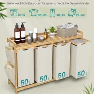 Badeværelsesopbevaringsskab med 4 store poser og hylder.