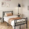 VASAGLE Single Bed, Single Bed, Metal, Suitable for Mattress 90 x 200 cm, Easy Assembly, for Small Spaces, Guest Room, Teen Room, Ink Black RMB062B01