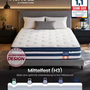 Vasagle seng med medium fasthed og moderne design.