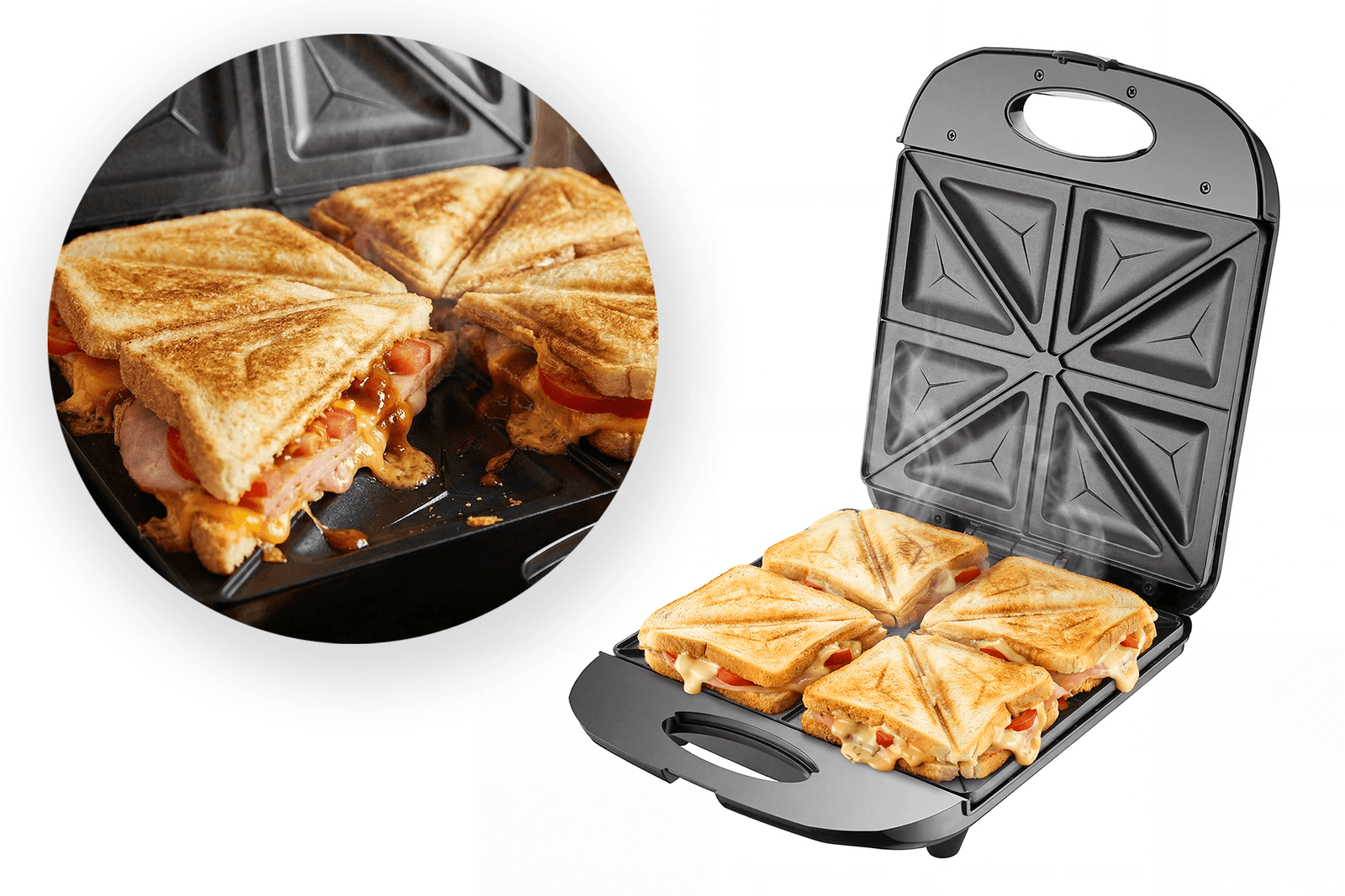 Sandwichmaskine 4 ristede brødskiver 1400 W Sort 1 Sandwichmaskine 4 ristede brødskiver 1400 W Sort
