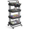 SONGMICS 4-Tier Storage Trolley, Rolling Trolley with Handle, 2 Small Organisers, Steel Frame, Steel Baskets, Utility Cart, Easy Assembly, for Bathroom Laundry Room, Black BSC077BZ01