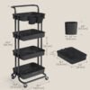 SONGMICS 4-Tier Storage Trolley, Rolling Trolley with Handle, 2 Small Organisers, Steel Frame, Steel Baskets, Utility Cart, Easy Assembly, for Bathroom Laundry Room, Black BSC077BZ01 - Billede 7