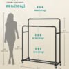 SONGMICS Clothes Rack, Garment Rack on Wheels, Coat Rack, 2 Lockable Wheels, Bedroom, Double Rods, Holds up to 90 kg, 46.5 x 110 x 155.5 cm, Ink Black HSR017BH01 - Billede 5