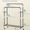 SONGMICS Clothes Rack, Garment Rack on Wheels, Coat Rack, 2 Lockable Wheels, Bedroom, Double Rods, Holds up to 90 kg, 46.5 x 110 x 155.5 cm, Ink Black HSR017BH01 - Billede 6