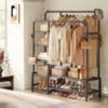 SONGMICS Clothes Rail, Heavy Duty Clothes Rack with 7 Storage Shelves, Double Hanging Rods, Metal Coat Rack, Open Wardrobe for Bedroom, Living Room, Hallway, Black HSR182B01 - Billede 2