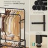SONGMICS Clothes Rail, Heavy Duty Clothes Rack with 7 Storage Shelves, Double Hanging Rods, Metal Coat Rack, Open Wardrobe for Bedroom, Living Room, Hallway, Black HSR182B01 - Billede 5