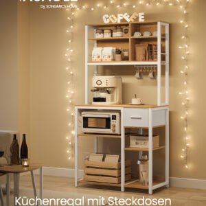 Køkkenreol med stikdåser, fritstående reol, 40 x 80 x 180,4 cm, bageri-reol
