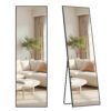 SONGMICS Full Length Mirror, Rectangle Full Body Floor Mirror with Stand, Aluminium Alloy Frame, Tempered Glass, for Bedroom, Living Room, Cloakroom, Square Corner, 160 x 50 cm, Matte Black LFM050BD01