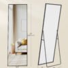 SONGMICS Full Length Mirror, Rectangle Full Body Floor Mirror with Stand, Aluminium Alloy Frame, Tempered Glass, for Bedroom, Living Room, Cloakroom, Square Corner, 160 x 50 cm, Matte Black LFM050BD01 - Billede 5