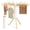 SONGMICS Clothes Drying Rack, Rotary Foldable Clothes Airer, Portable Laundry Drying Stand, Space-Saving, Rotatable, Freestanding,Laundry Room Balcony, 16 Pull-Out Wood Arms, Natural Colour LLR530YW01