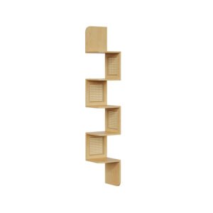 VASAGLE 5-Tier Corner Shelf, Wall Mounted Floating Shelf, Zigzag Corner Shelf Unit, PVC Rattan Sides, Space-Saving, for Kitchen, Living Room, Bedroom, Boho Style