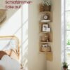 VASAGLE 5-Tier Corner Shelf, Wall Mounted Floating Shelf, Zigzag Corner Shelf Unit, PVC Rattan Sides, Space-Saving, for Kitchen, Living Room, Bedroom, Boho Style - Billede 3