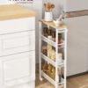 VASAGLE 4-Shelf Trolley, Space-Saving Kitchen Cart with Wheels, Steel Frame, Handle, Trolley for Small Spaces, Kitchen Bathroom Living Room Studio, Oak and White LRC032W09 - Billede 2