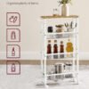 VASAGLE 4-Shelf Trolley, Space-Saving Kitchen Cart with Wheels, Steel Frame, Handle, Trolley for Small Spaces, Kitchen Bathroom Living Room Studio, Oak and White LRC032W09 - Billede 4