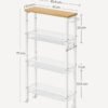 VASAGLE 4-Shelf Trolley, Space-Saving Kitchen Cart with Wheels, Steel Frame, Handle, Trolley for Small Spaces, Kitchen Bathroom Living Room Studio, Oak and White LRC032W09 - Billede 7